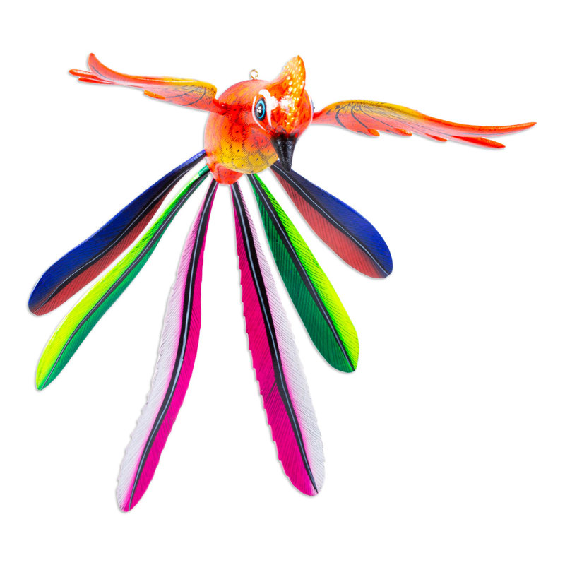 Novica Handmade Orange Quetzal Wood Alebrije Sculpture