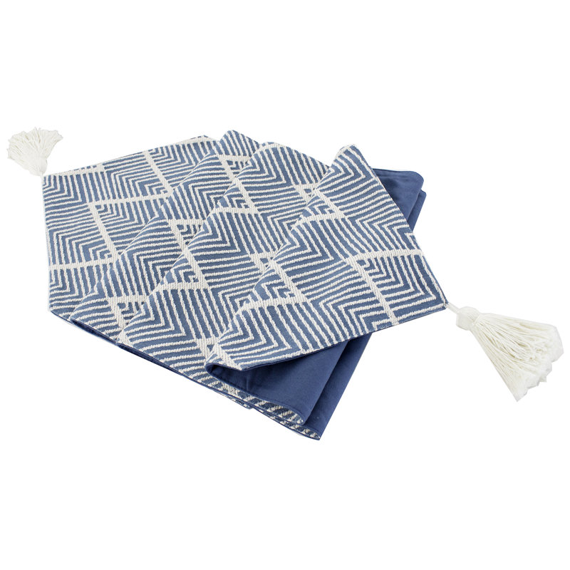 Navy Blue Classic Chevron Cotton Blend Table Runner, Blue
