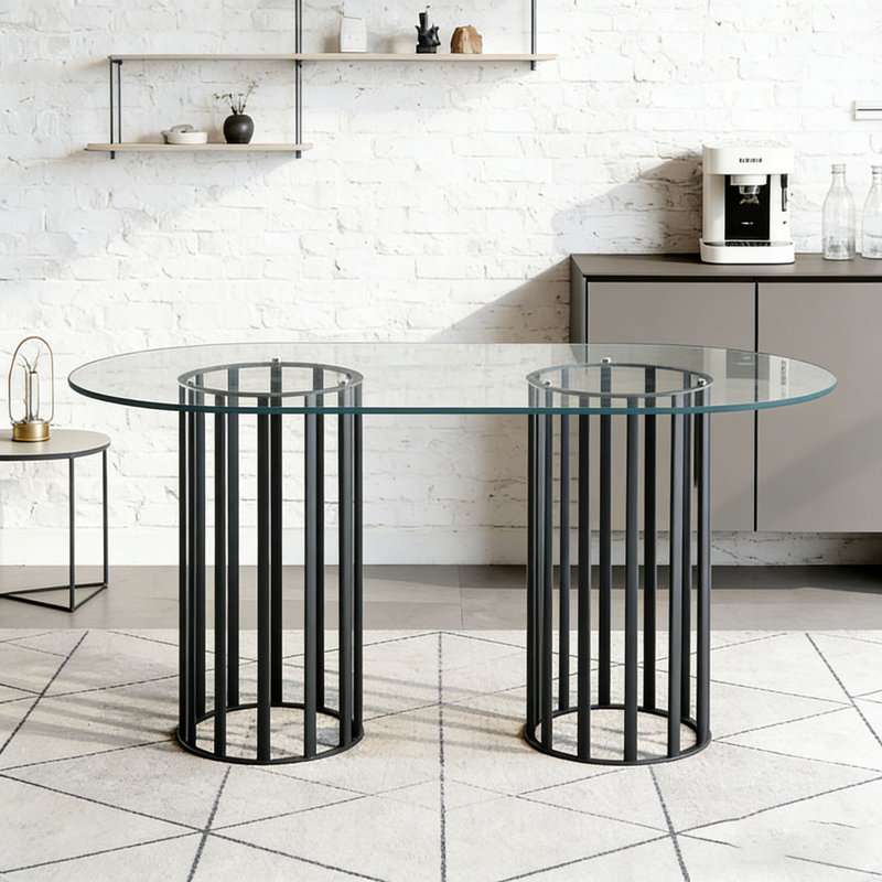 71 inch oval tempered glass dining table, Black