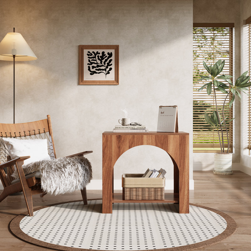 Table de bout Farmhouse avec tablette de rangement pour le salon, Noyer, 1