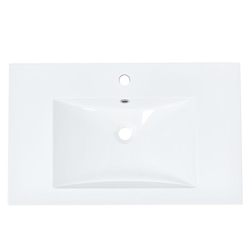 Lavabo de salle de bain en résine 30 pouces - blanc, installation hygiénique et évier rectangulaire à débordement 30X18 facile