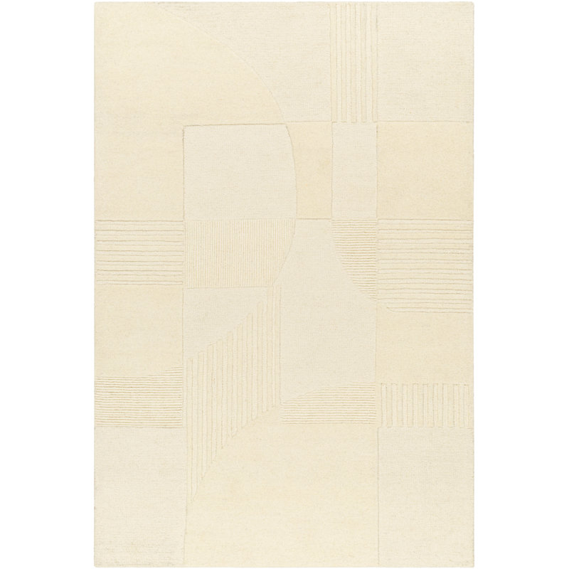 Rectangle Nona Abstract Hand Tufted Wool Area Rug in Beige, Rectangle 9' x 12'