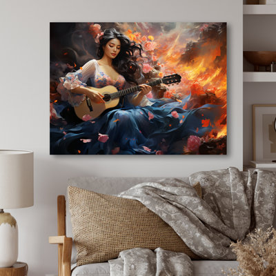 Flamenco Woman Playing Guitar - Music Metal Wall Art
