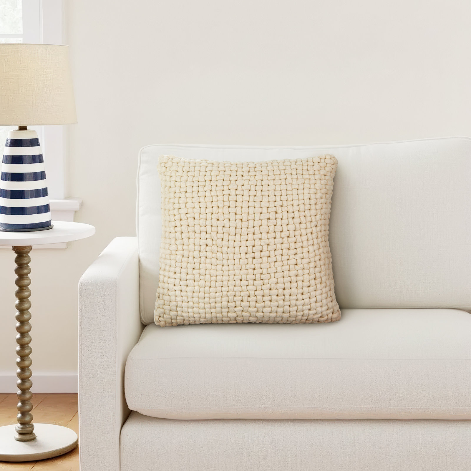 Belel Wool, Cotton Throw Pillow, Cream, Polyester/Polyfill, 20" x 20"