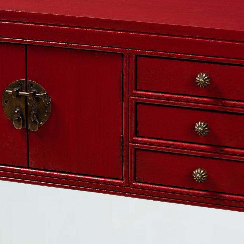 Almat Console Table, classic & antique, 6-Drawers, 2-doors, Red 33.46'' H X 37.80'' W X 11.81'' D