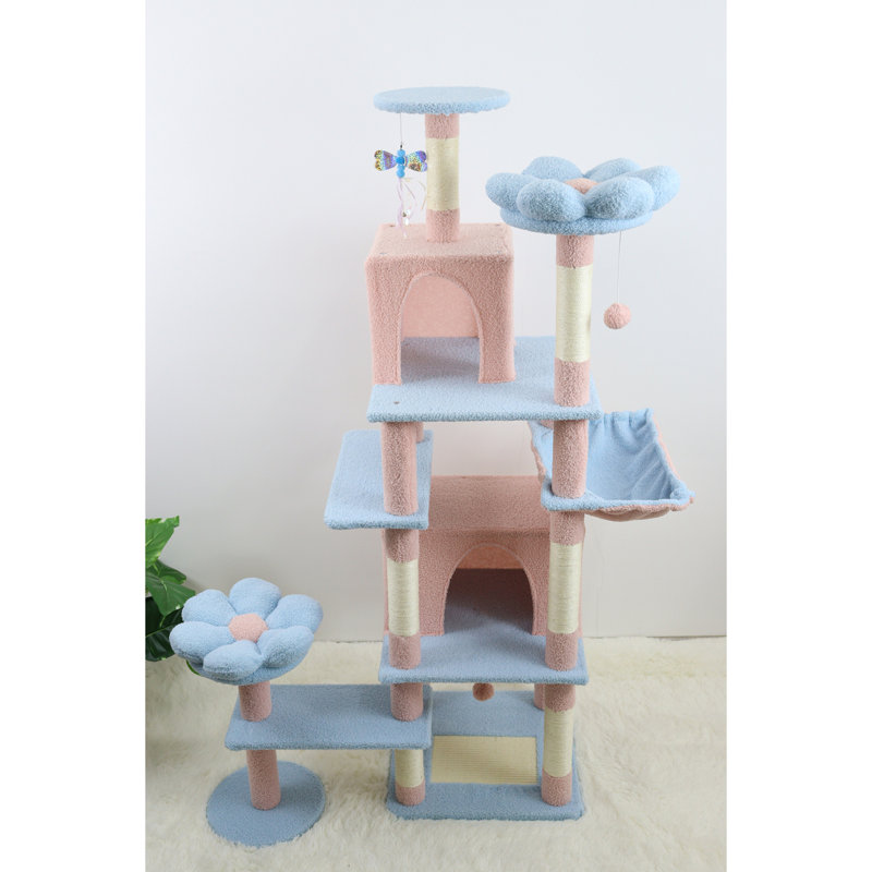 71 inch flower cat tree, Blue