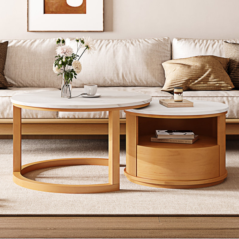 Round Nesting Coffee Table With Drawer