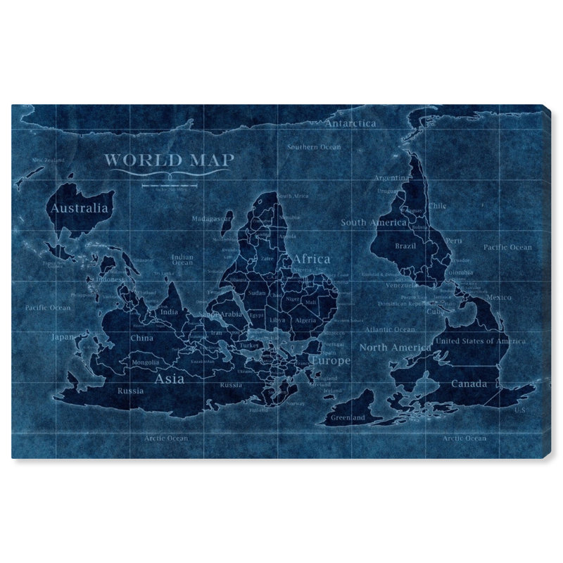 « out-down map of the world », impression encadrée, H 16 po x l 24 po x P 0,75 po, Toile tendue