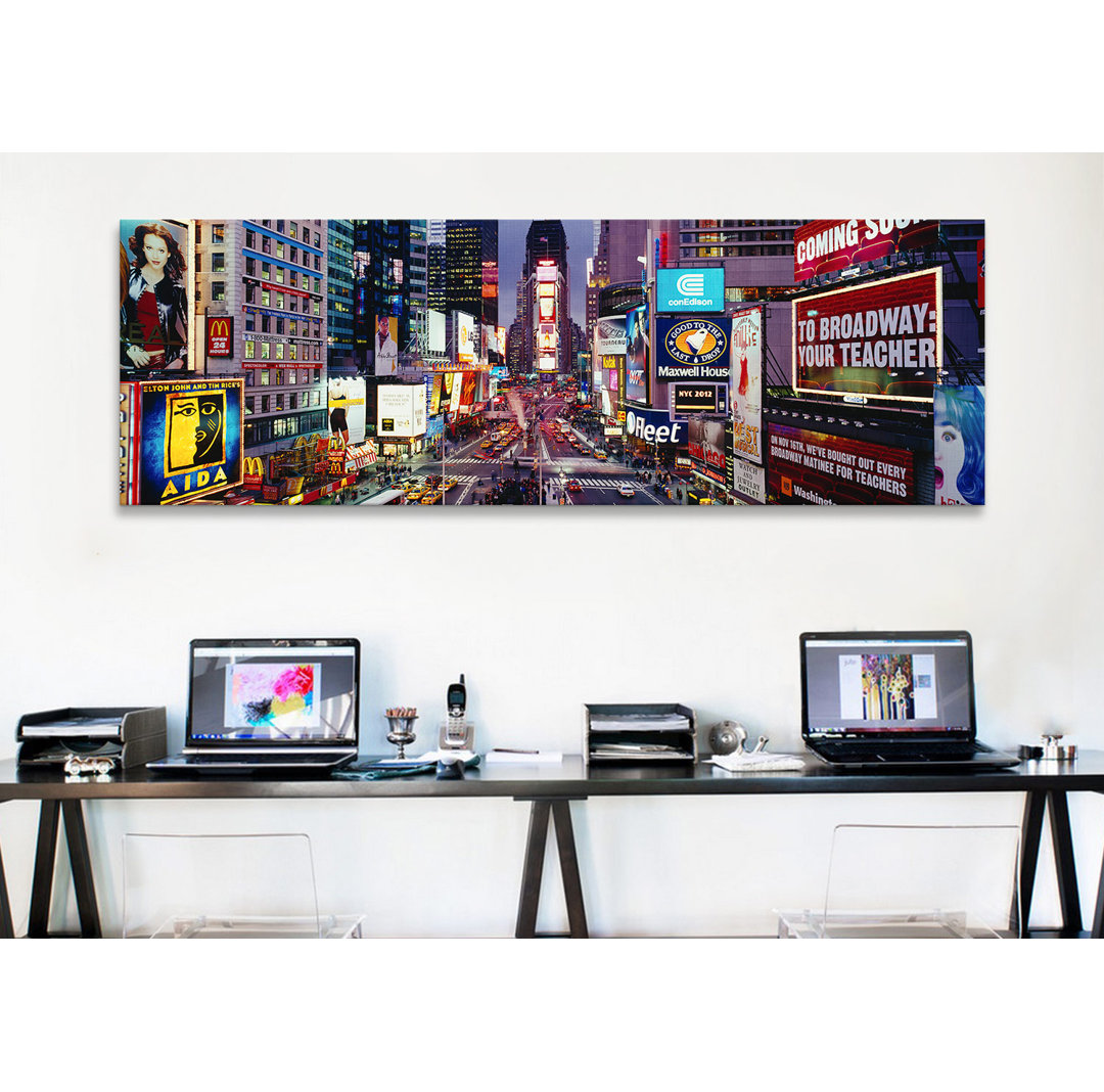Panoramic Traffic on a Road, Times Square, Manhattan, New York Photographic Print on Canvas Ebern Designs 