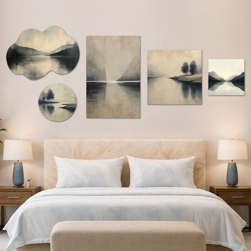Ensemble de 5 panneaux d'art mural noir sur toile Black Minimalisme de Norvège (100 po x 40 po), Métal + toile
