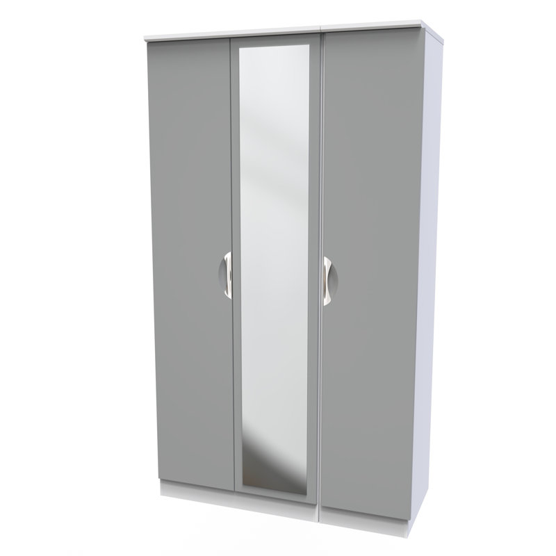 Bhodhini Triple Mirror Wardrobe, Grey/White