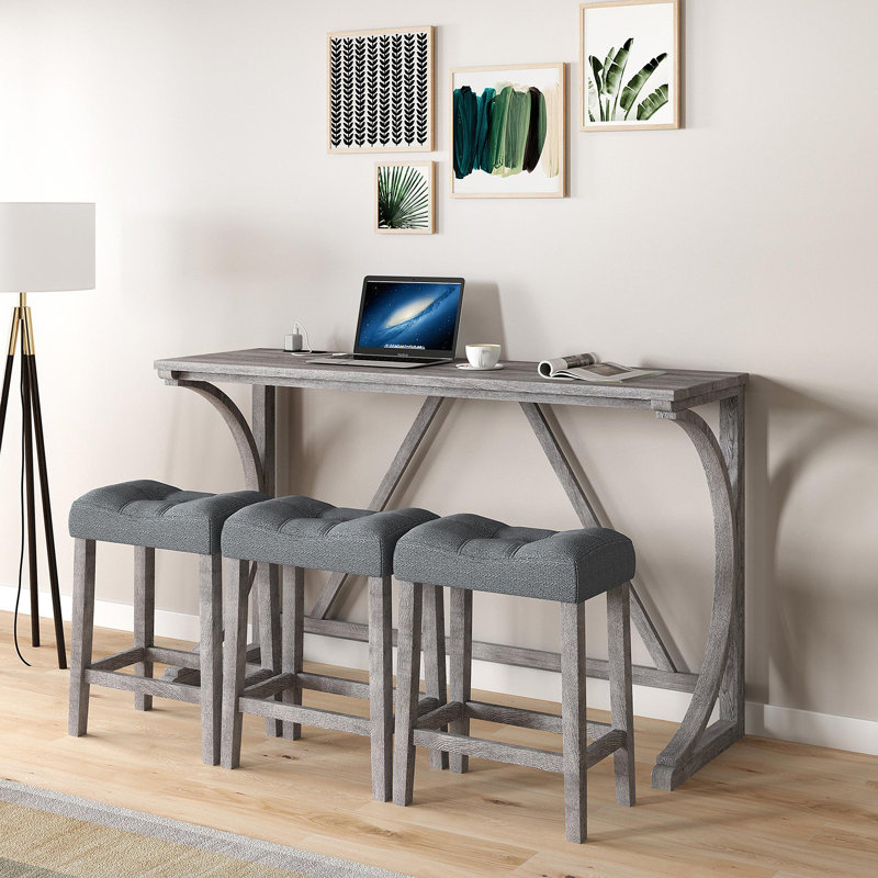 Ensemble de table de bar avec prise de courant, ensemble de table de bar et de chaises, ensemble de table de salle à manger 4 pièces, ensemble de table de petit déjeuner industriel, pour salon, salle à manger, salle de jeux