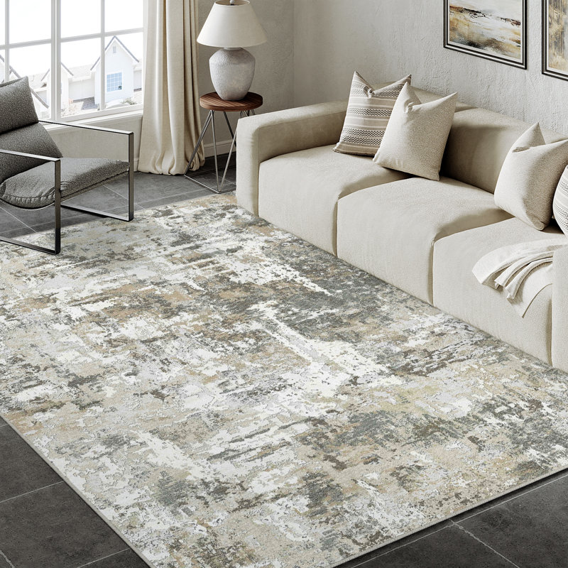 Tapis moderne lavable abstrait avec envers antidérapant, Rectangle 5 pi x 7 pi