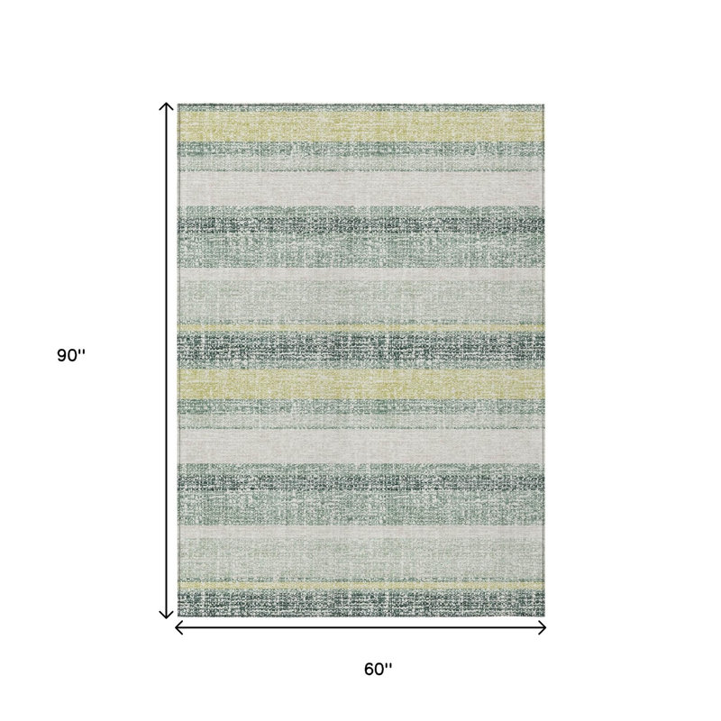 Tapis extérieur lavable rayé turquoise et vert lime 5 pi x 8 pi, Rectangle 5 pi x 8 pi