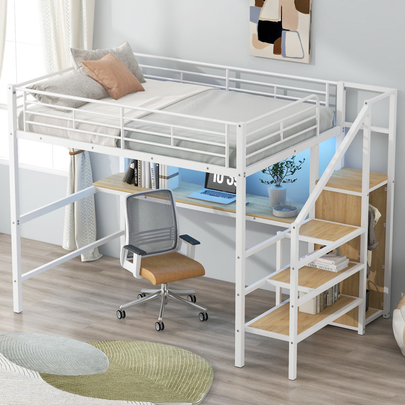 Lit mezzanine en métal avec bureau