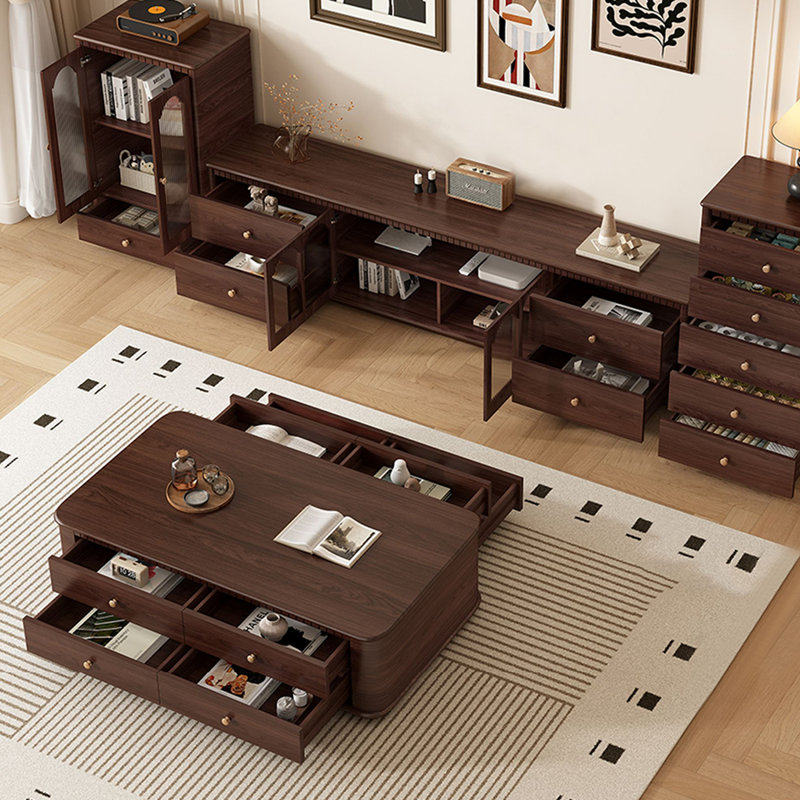 Table basse en cerisier avec tiroirs de rangement, H 16,53 po x L 47,24 po x l 23,62 po