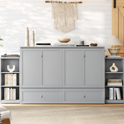 Gray Queen Bed With Storage, Minimalist Design For Efficient Space In Guest Rooms Bed, Combining Cabinet And Ideal Home Offices Spaces