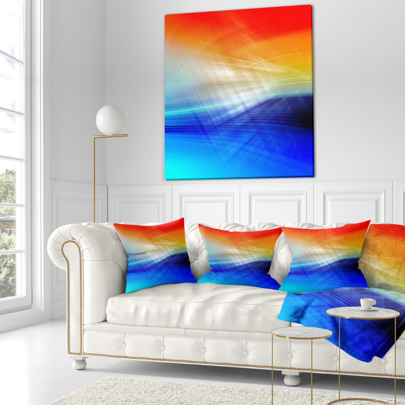 Mélange 3D de rouge, bleu et jaune - coussin imprimé abstrait, 16 po x 16 po, Coussin décoratif