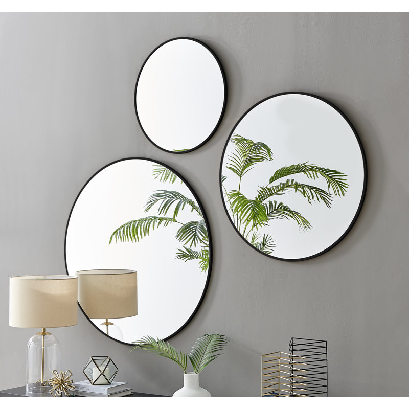 Alcantera Round Metal Frame Wall Mirror Simple and Elegant Modern Design, Black, 80cm H x 80cm W