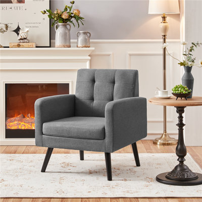 73cm Wide Tufted Polyester Armchair with Rubber Wooden Legs