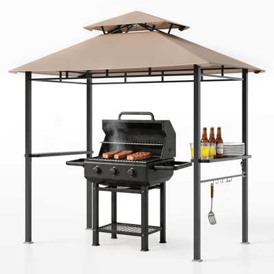 Pavillon de jardin 8 pi x 5 pi avec abri de jardin à deux niveaux avec 2 tablettes latérales pour cuisiner et recevoir à l'extérieur