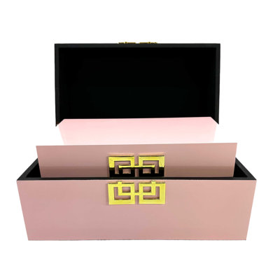 Coffret-cadeau de 2 boîtes de rangement en bois - Rose et or