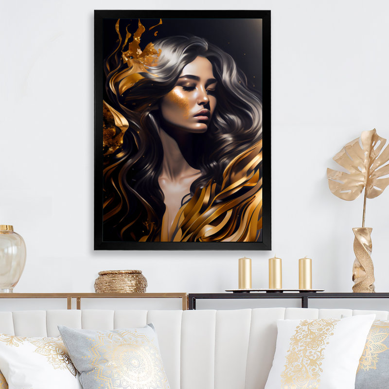 «Gold and Black Sensual Woman II», impression sur toile, H 20 po x l 12 po x P 1 po, Impression noire sur toile encadrée