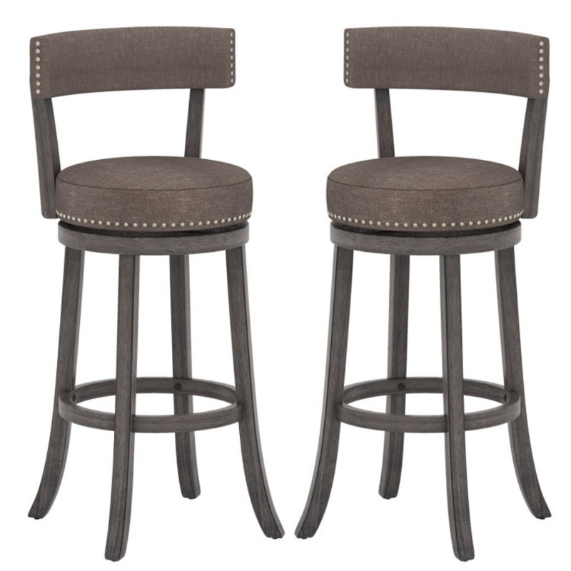 Ensemble de 2 chaises avec 360? Siège pivotant et structure en bois d'hévéa, Tabouret de bar (siège d'une hauteur de 31 po)