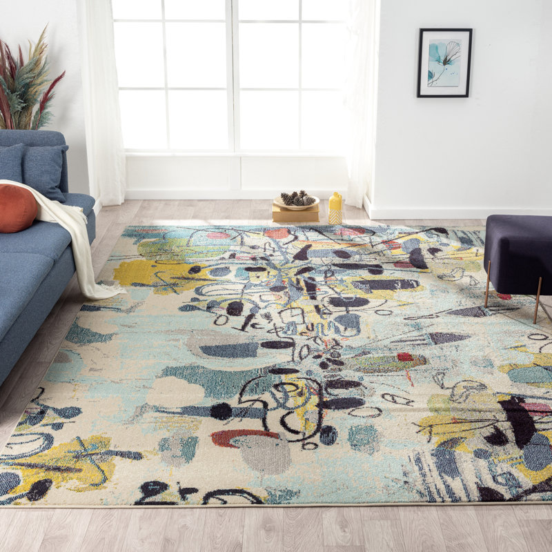 COLORWRKS Abstract Area Rug in Blue/Yellow/Multi, Rectangle 5'6" x 8'6"
