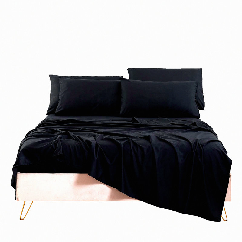 CoolBreeze SilkySoft Queen Sheet Set - Breathable Microfiber Bedding - Deep Pocket 1800 Series - Black 4 Piece Bed Sheets - Ultra Soft Cooling Sheets