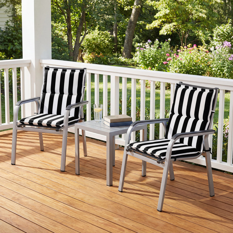 Outdoor Flanged Chair Cushions Set of 2, 39 x 20 x 2.4 Inch, Black
