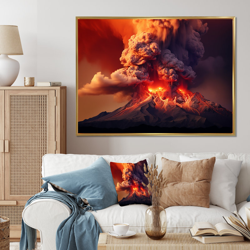 «Volcano Volcanic Explosion IV», reproduction sur toile, Cadre flottant doré, 12" H x 20" W