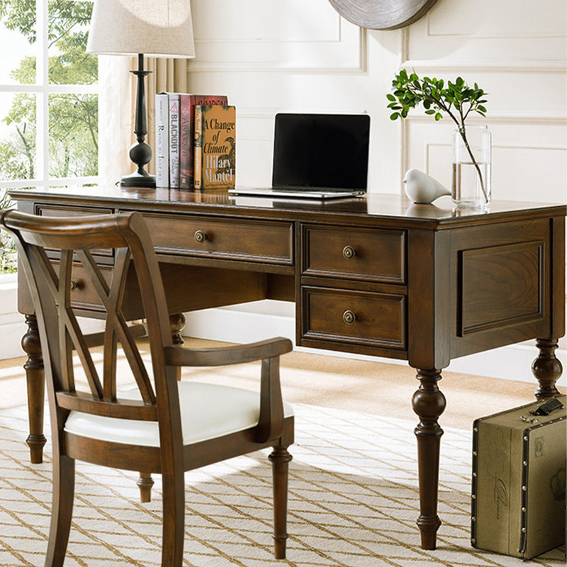 Bureau en bois massif American Country Style, H 30,71 po x l 47,24 po x P 23,62 po, Brun