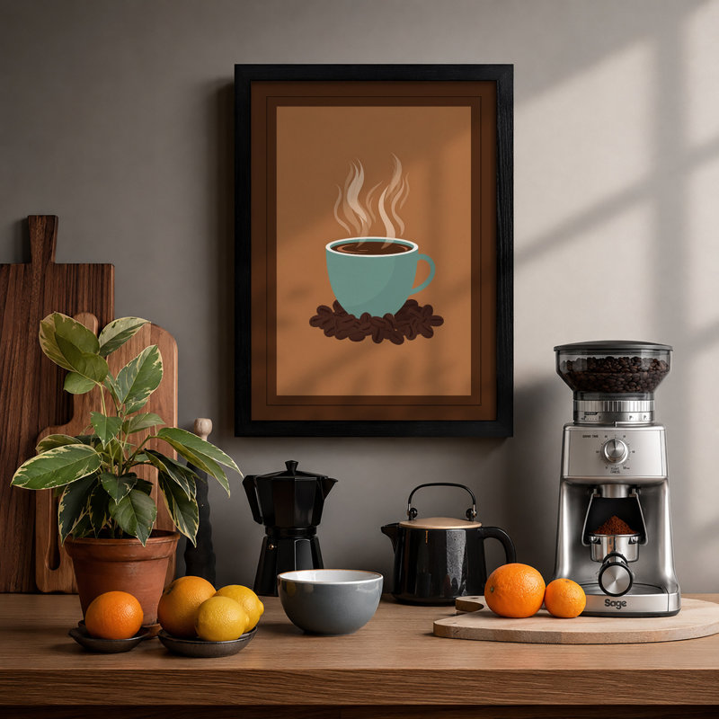 Steaming Coffee Modern - Framed Print, A2 - 59.4 x 42.0 cm, Black