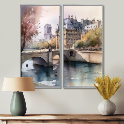 Aquarelle de Paris France IV - Paris grand art mural 2 panneaux
