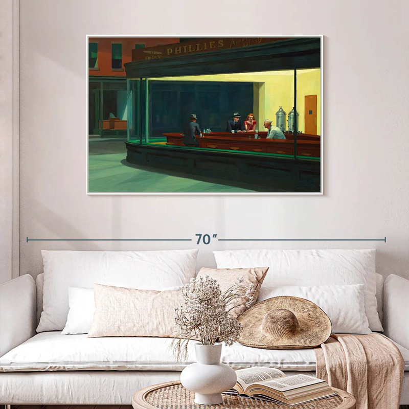 Nighthawks, 46 po x 31 po, Cadre flottant blanc