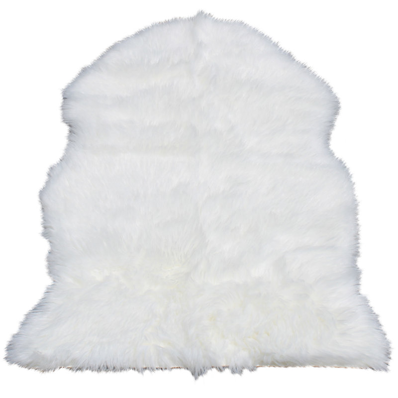 Single Pelt Faux Fur Washable Shag White Area Rug - 2' x 3'