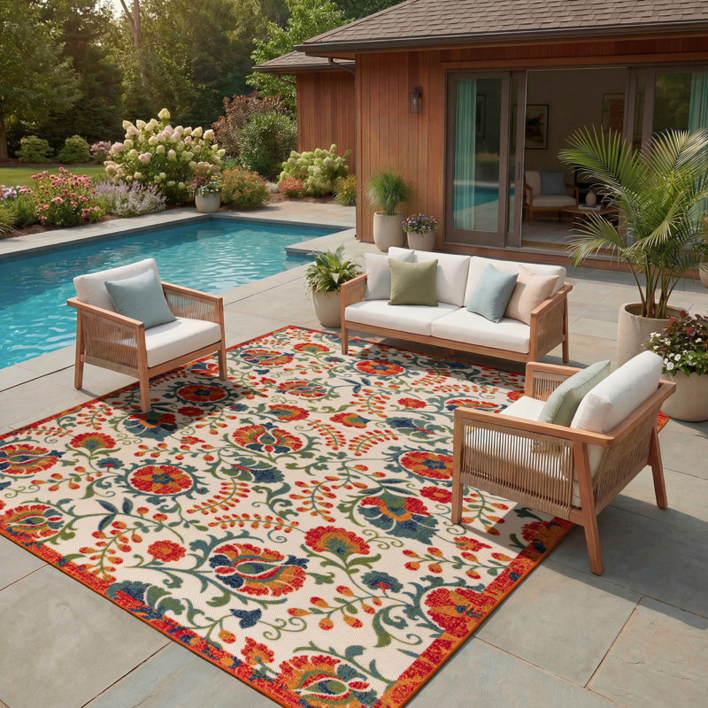 Tapis floral intérieur / extérieur Deka, Rectangle 7 pi 10 po x 10 pi 6 po