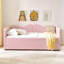 Lit de jour simple, lit de jour rembourré en vichy équipé d'un cadre de lit gigogne escamotable et d'une poche de rangement latérale, canapé-lit multifonctionnel en bois massif pour chambre d'enfant et chambre d'amis - Rose-127343721-127343719