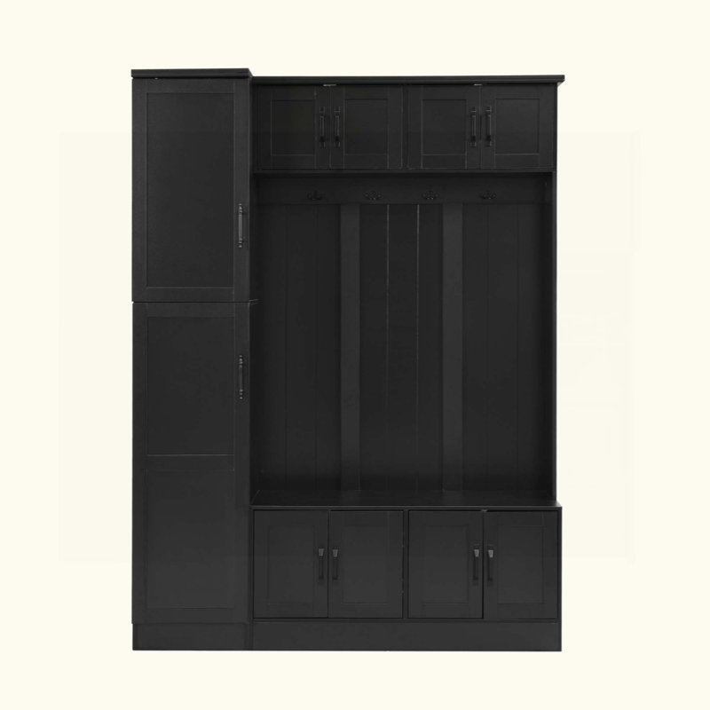 Modern Hall Tree With Shoe Storage, 4-In-1 Entryway Bench With 6 Cabinets, 4 Coat Hooks & Adjustable Shelf For Hallway, Living Room