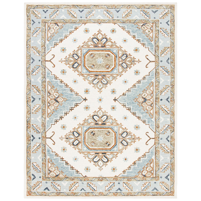 Tapis ivoire / rouille en laine touffeté à la main Donney Southwestern, Rectangle 4 pi x 6 pi