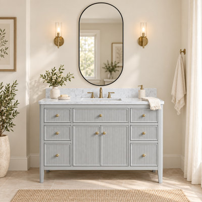 Meuble-lavabo sur pied gris pâle de 122 cm avec lavabo intégré et miroir de salle de bain de 122 x 61 cm