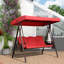 Deluxe Outdoor Patio Porch 3-seat Swing with Stand and Cup Holders and Cushions and Canopy and Pillow Included, Beige-2039822769-2115565062-2086529867