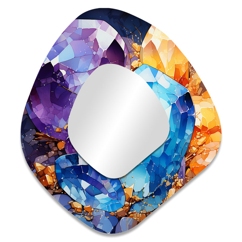 Anner Anner and Blue Crystal Stone Core II - Stone Geode Unique Shape Unique Mirror, 35 po x 31 po