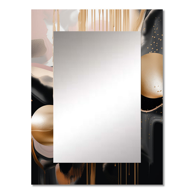 Or et marbre noir Expression II - miroir en marbre, miroir mural décoratif doré, impression d'art en métal, 32 po x 24 po