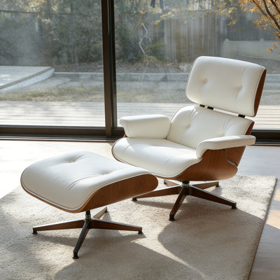 Genuine Leather Swivel Lounge Chair With Ottoman