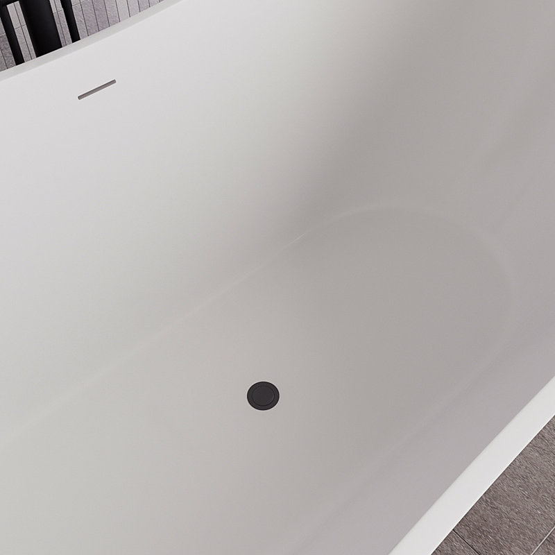 71" Streamline Soaking Glossy White Freestanding Tub With Internal Drain, Matte Black