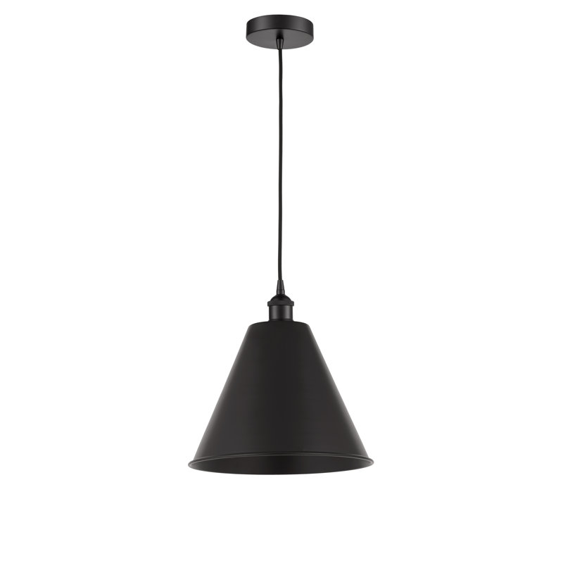 Edison Cone 1 - Light Single Pendant, Matte Black, Matte Black, 14.75" H x 12" W x 12" D