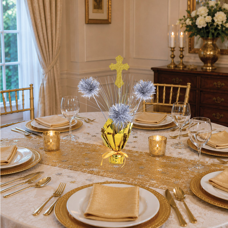 Centre de table Beistle « Gleam 'N Spray » pour la Première Communion – Décoration de table religieuse de 41,3 cm (16,25 pouces) pour les célébrations de Première Communion, les réceptions et les événements