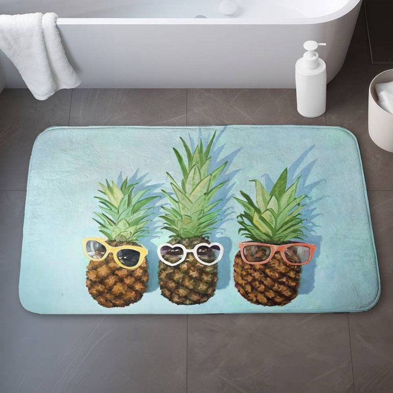 Summer pineapples Bath Mat with Non-Slip Backing - Quick Dry Memory Foam Bathroom Rug - Absorbent - Modern Plush Spa-Style - Machine Washable